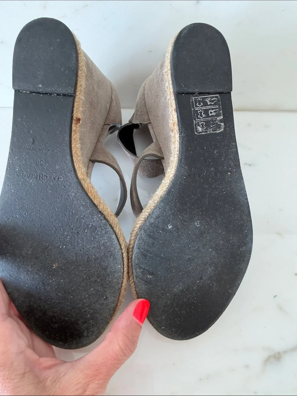 Balenciaga Taupe Suede Espadrille Wedge Sandals